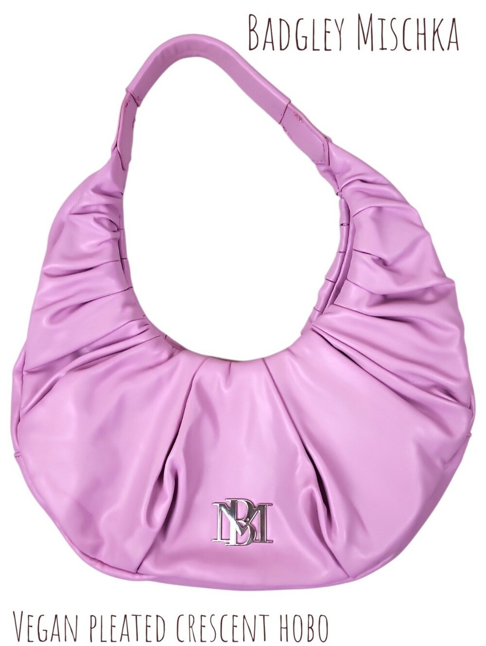 Badgley Mischka pleated crescent hobo Bag Vegan Leather Shoulder Handbag Purple